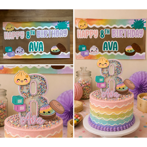 Custom hand painted banner & Coordinating custom cake topper - local pick up only