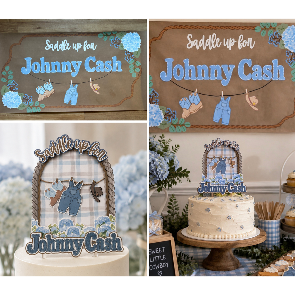 Custom hand painted banner & Coordinating custom cake topper - local pick up only